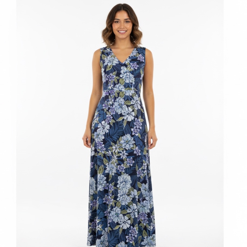 NWOT Vintage 90s Cottony Tie Back Floral Sleeveless Maxi Dress with Pockets